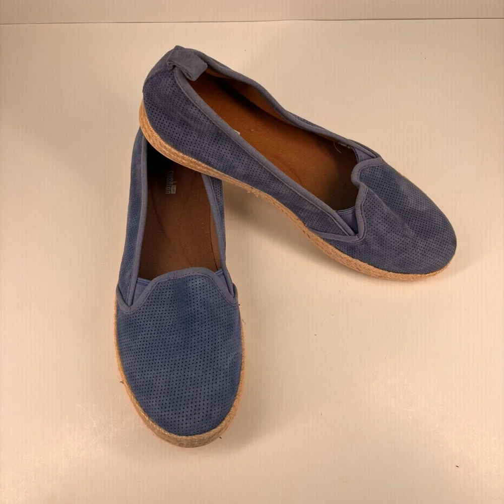Clarks Azella Major Women's 11M Blue Suede‎ Perforated Espadrille Slip-On Flats